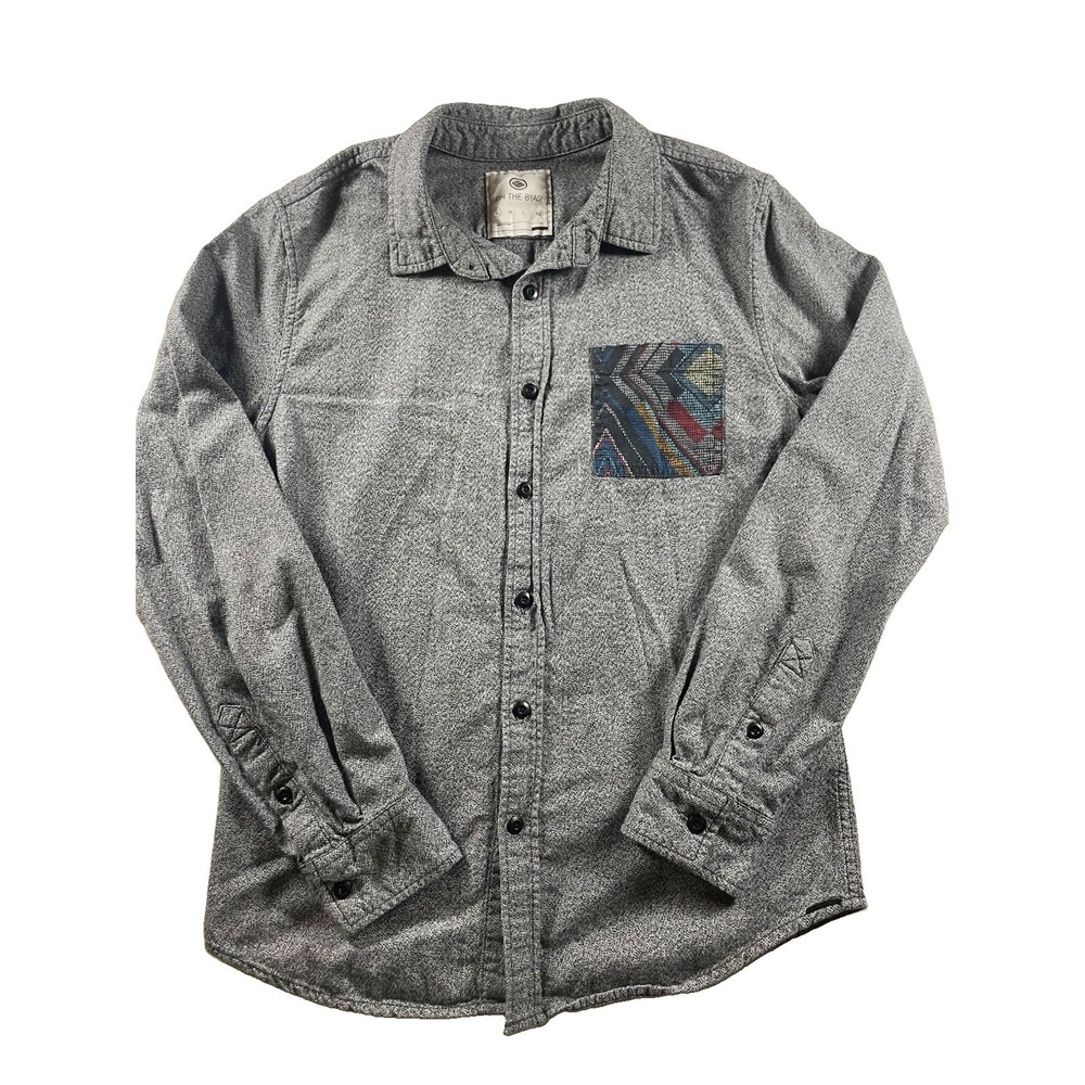 On The Byas Men's Long Sleeve Cotton Button-Up Shirt, Size Small Gray